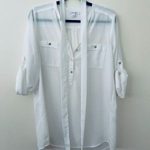 Calvin Klein Women's Long Sleeve White Blouse